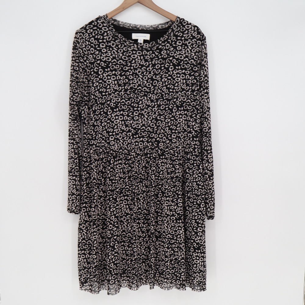 POPSUGAR Dress Womens XL Tiered Mesh Long Sleeve Black White Abstract Excellent